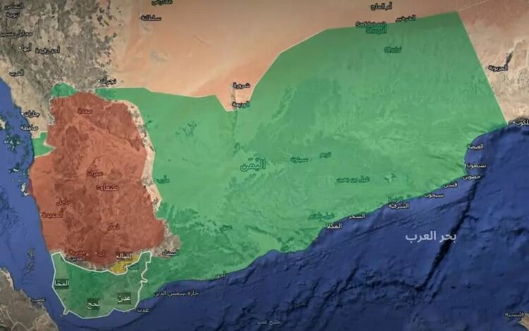 В зелено е отбелязана територията, която сега се контролира от подкрепяното от С.Арабия правителство, а в кафяво - територията на хутите.