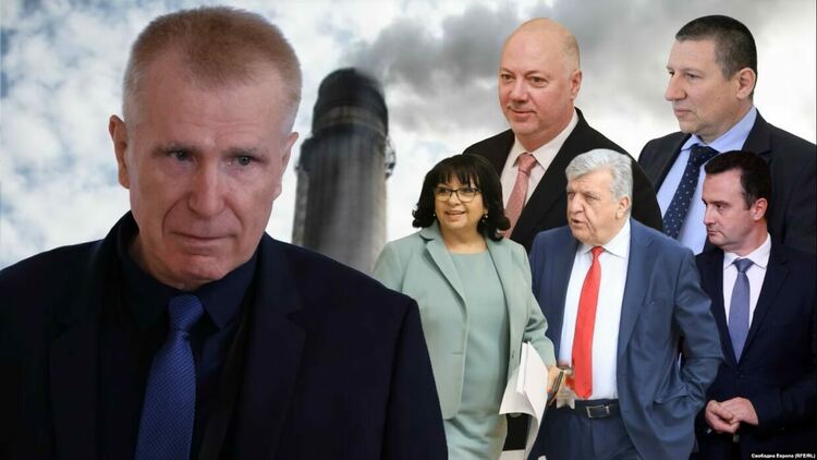  Колаж с Христо Ковачки (вляво), премиера Росен Желязков, главния прокурор Борислав Сарафов, както и министрите: на финансите Теменужка Петкова, на околната среда Манол Генов и на енергетиката Жечо Станков. 