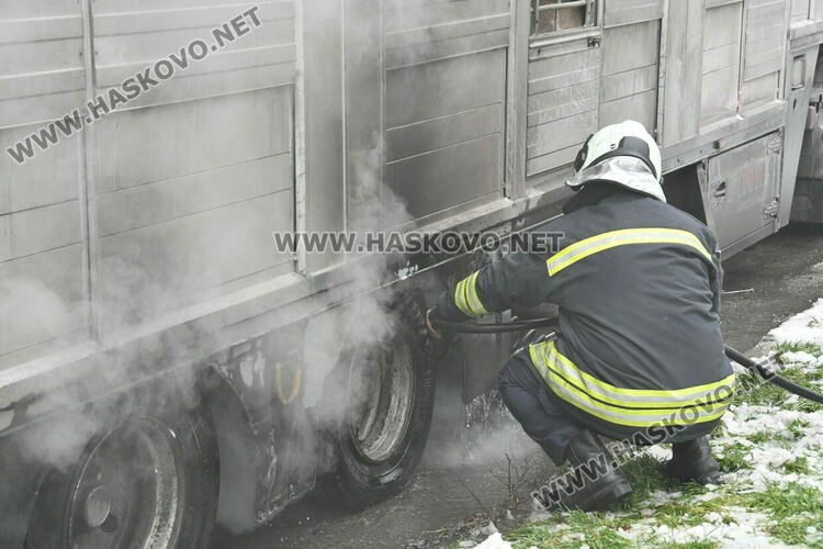 Тир с прасета се запали по пътя между Хасково и Димитровград