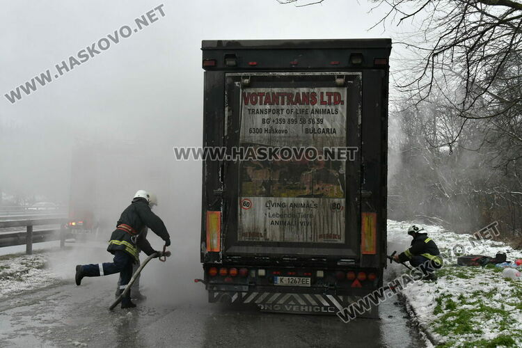 Тир с прасета се запали по пътя между Хасково и Димитровград