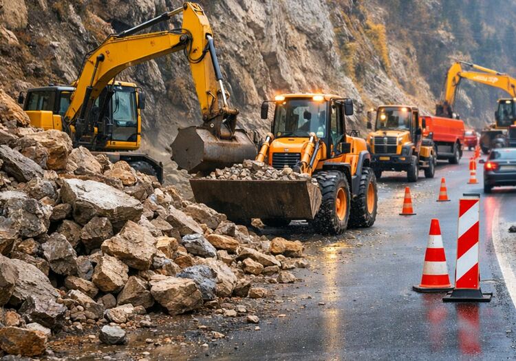 Пет машини разчистват свлечена скална маса по пътя Смолян &ndash; Баните, движението е ограничено