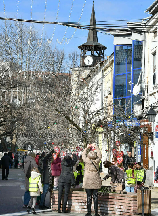 Деца и ученици украсиха дръвчета в Хасково с червено-бяла премяна