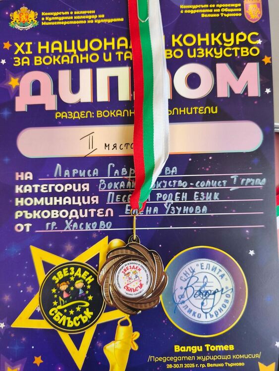 Талантливо дете от Детската градина по изкуствата спечели престижни музикални награди 