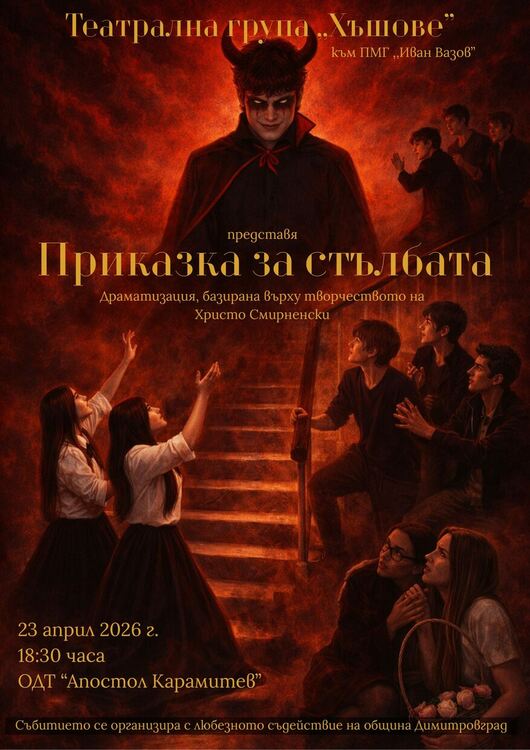 Театрална група "Хъшове" към ПМГ "Иван Вазов"  представят "Приказка за стълбата" по произведения на Смирненски 