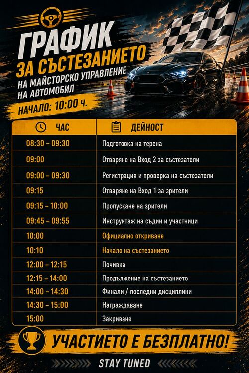 Адреналин, прецизност и контрол - ПГТАТ &bdquo;Н. Й. Вапцаров&ldquo; организира състезание за майсторско управление на автомобил
